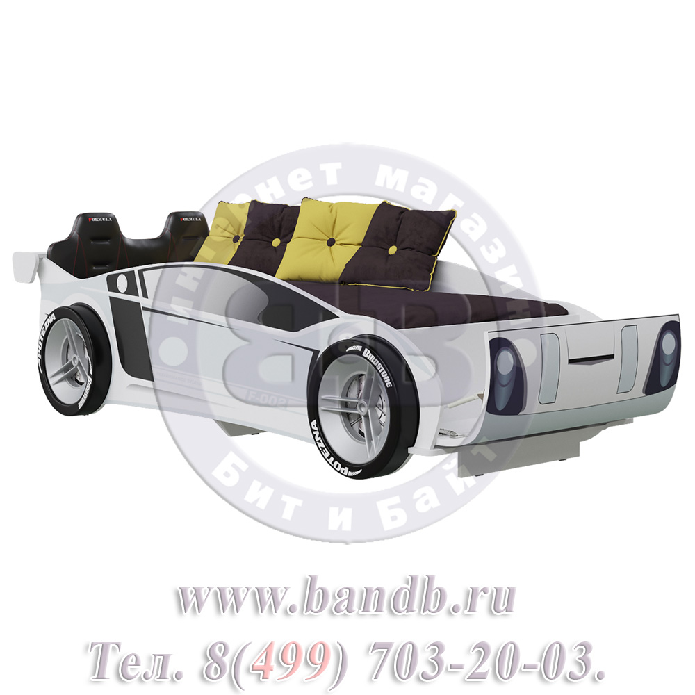 Кровать-машина 900х2000 со спинкой и колёсами Формула ЛД цвет белый Картинка № 2