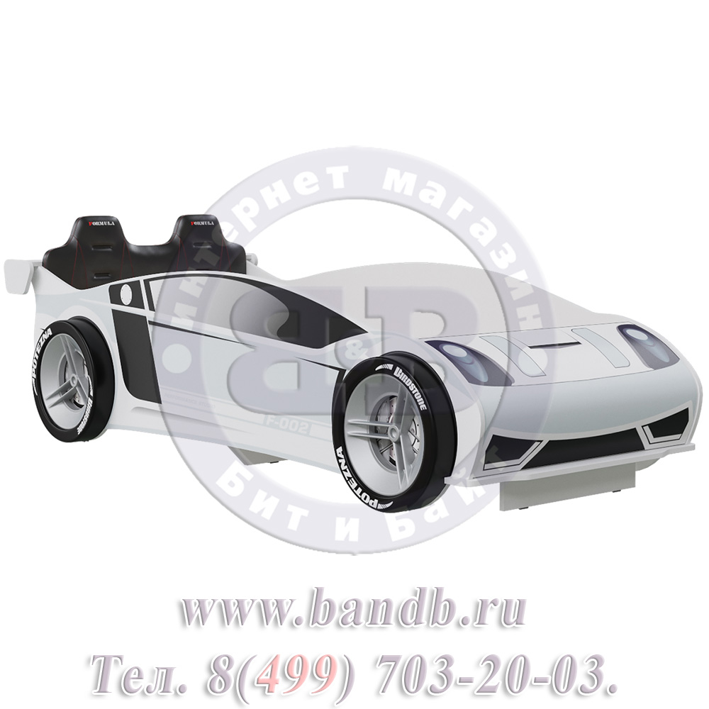 Кровать-машина 900х2000 со спинкой и колёсами Формула ЛД цвет белый Картинка № 3