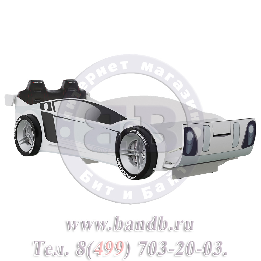 Кровать-машина 900х2000 со спинкой и колёсами Формула ЛД цвет белый Картинка № 4