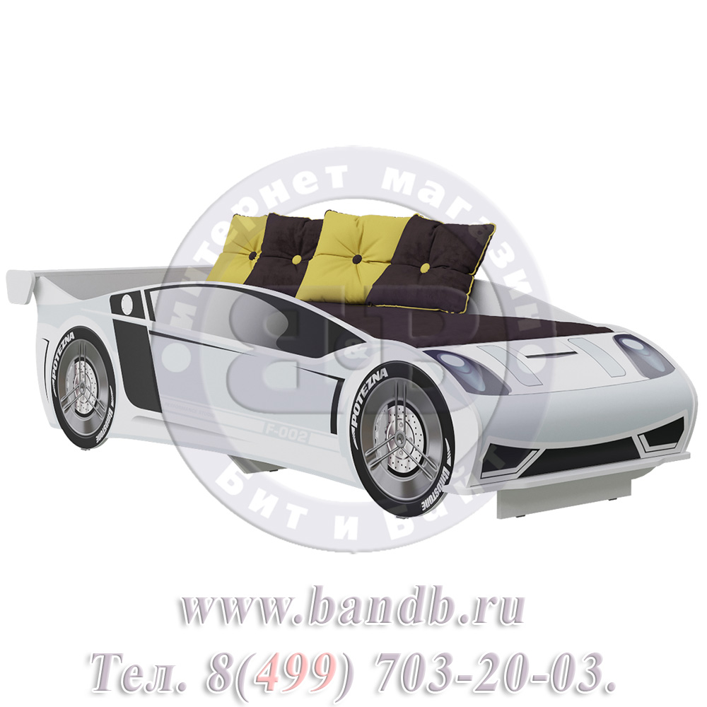 Кровать-машина 900х2000 со спинкой и колёсами Формула ЛД цвет белый Картинка № 5