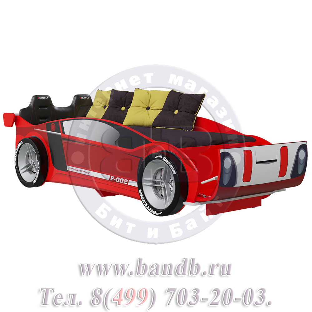 Кровать-машина 900х2000 со спинкой и колёсами Формула ЛД цвет красный Картинка № 2