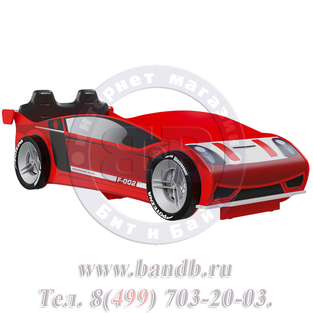 Кровать-машина 900х2000 со спинкой и колёсами Формула ЛД цвет красный Картинка № 3