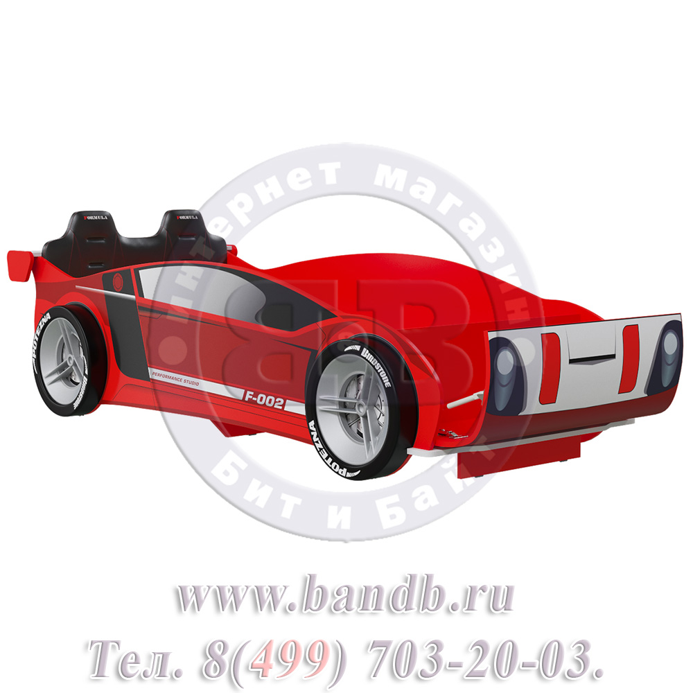 Кровать-машина 900х2000 со спинкой и колёсами Формула ЛД цвет красный Картинка № 4
