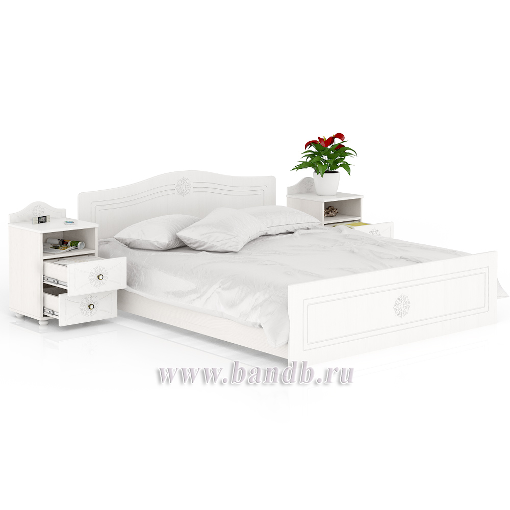 Кровать Онега 1600 с тумбами прикроватными цвет белый Картинка № 2