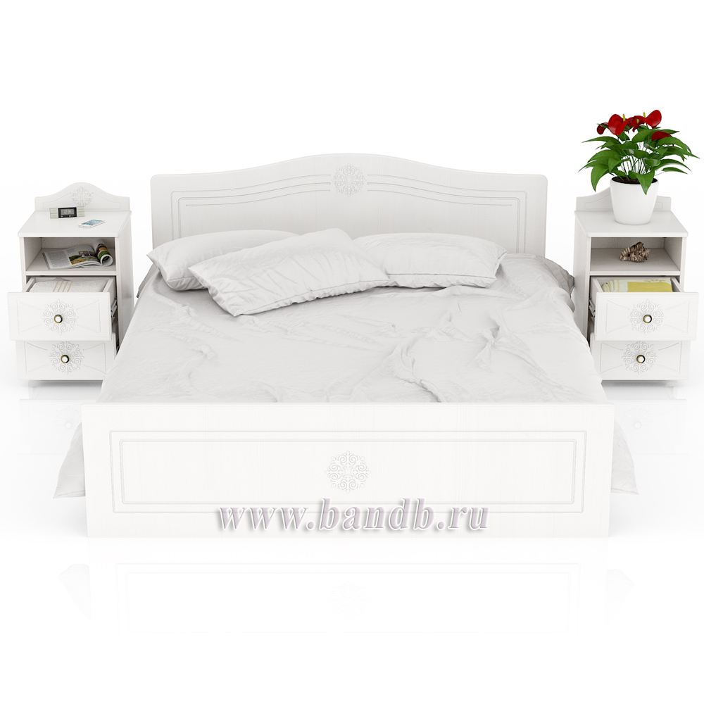 Кровать Онега 1600 с тумбами прикроватными цвет белый Картинка № 6