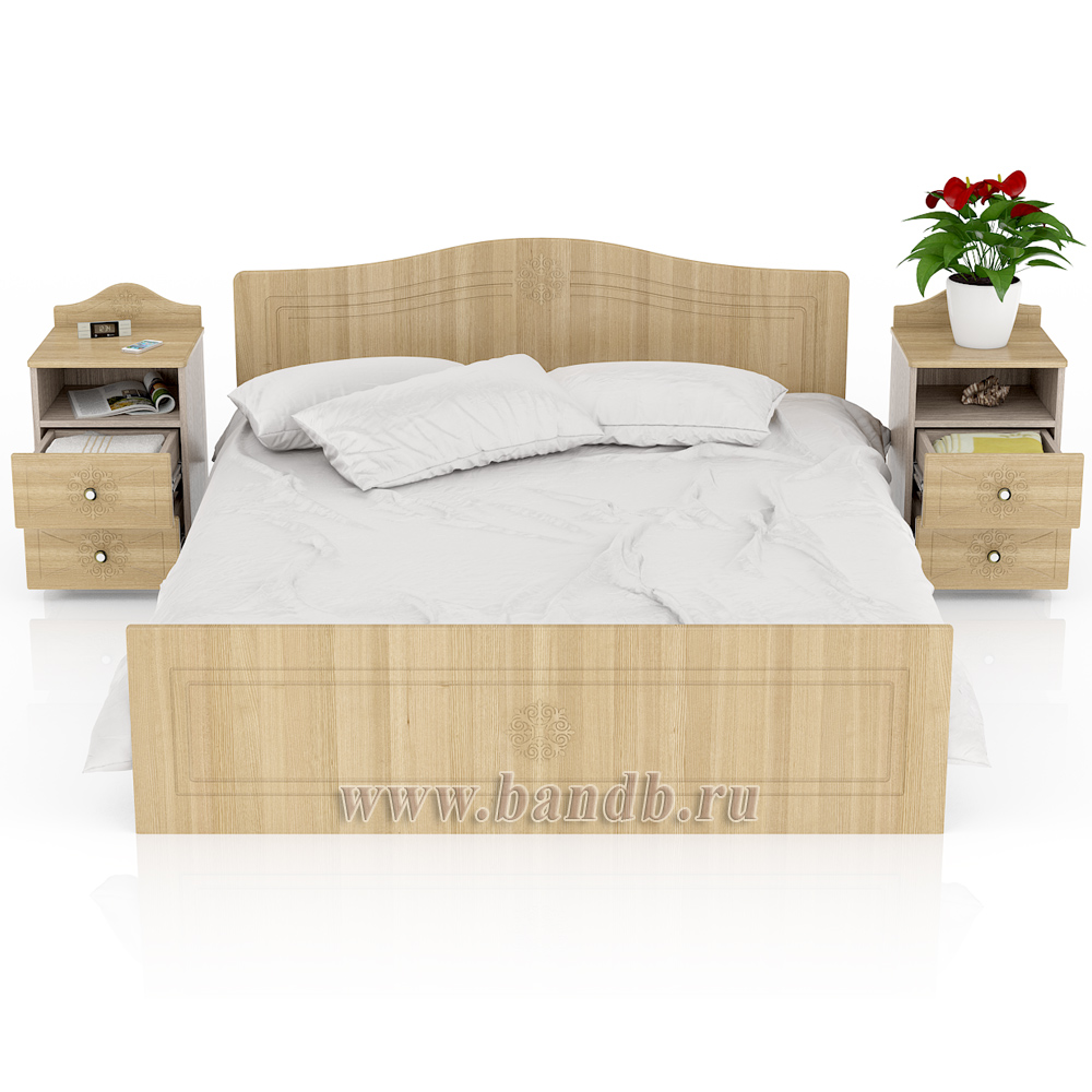 Кровать Онега 1600 с тумбами прикроватными цвет лён/ясень шимо светлый Картинка № 6