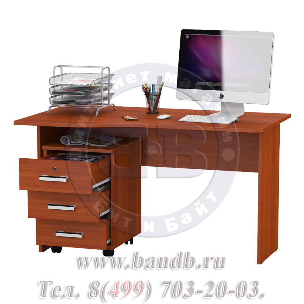 Письменный стол МД 1.04Т с подкатной тумбой цвет вишня Картинка № 2