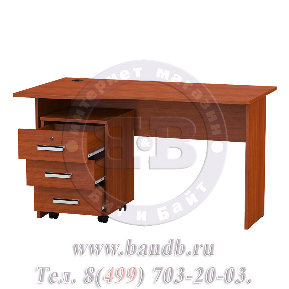 Письменный стол МД 1.04Т с подкатной тумбой цвет вишня Картинка № 4