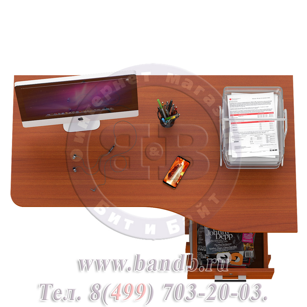 Письменный стол МД 1.04Т с подкатной тумбой цвет вишня Картинка № 6