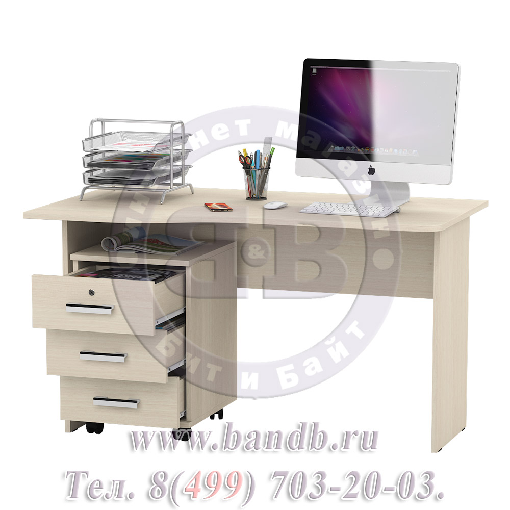 Письменный стол МД 1.04Т с подкатной тумбой цвет дуб Картинка № 2