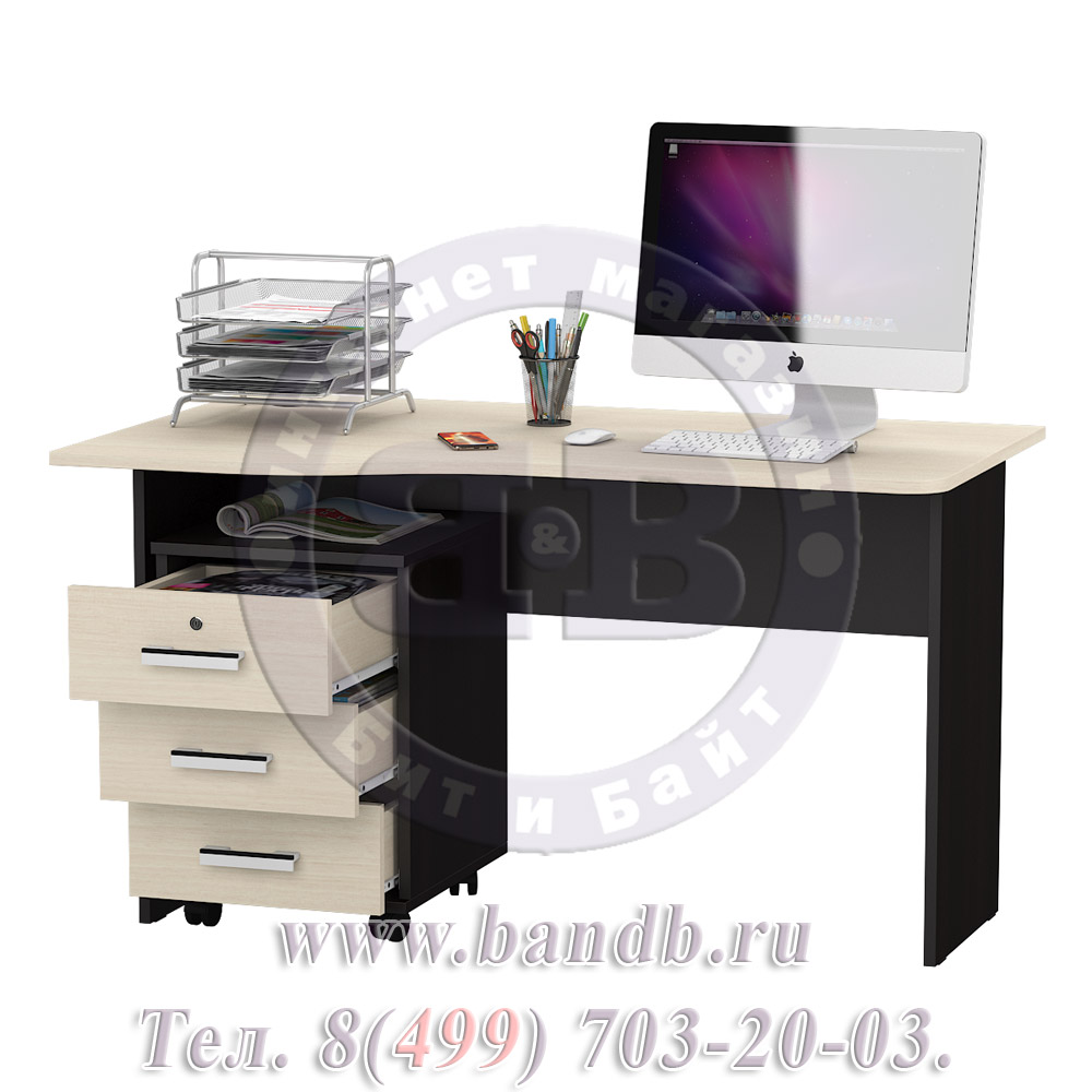 Письменный стол МД 1.04Т с подкатной тумбой цвет венге/дуб Картинка № 2