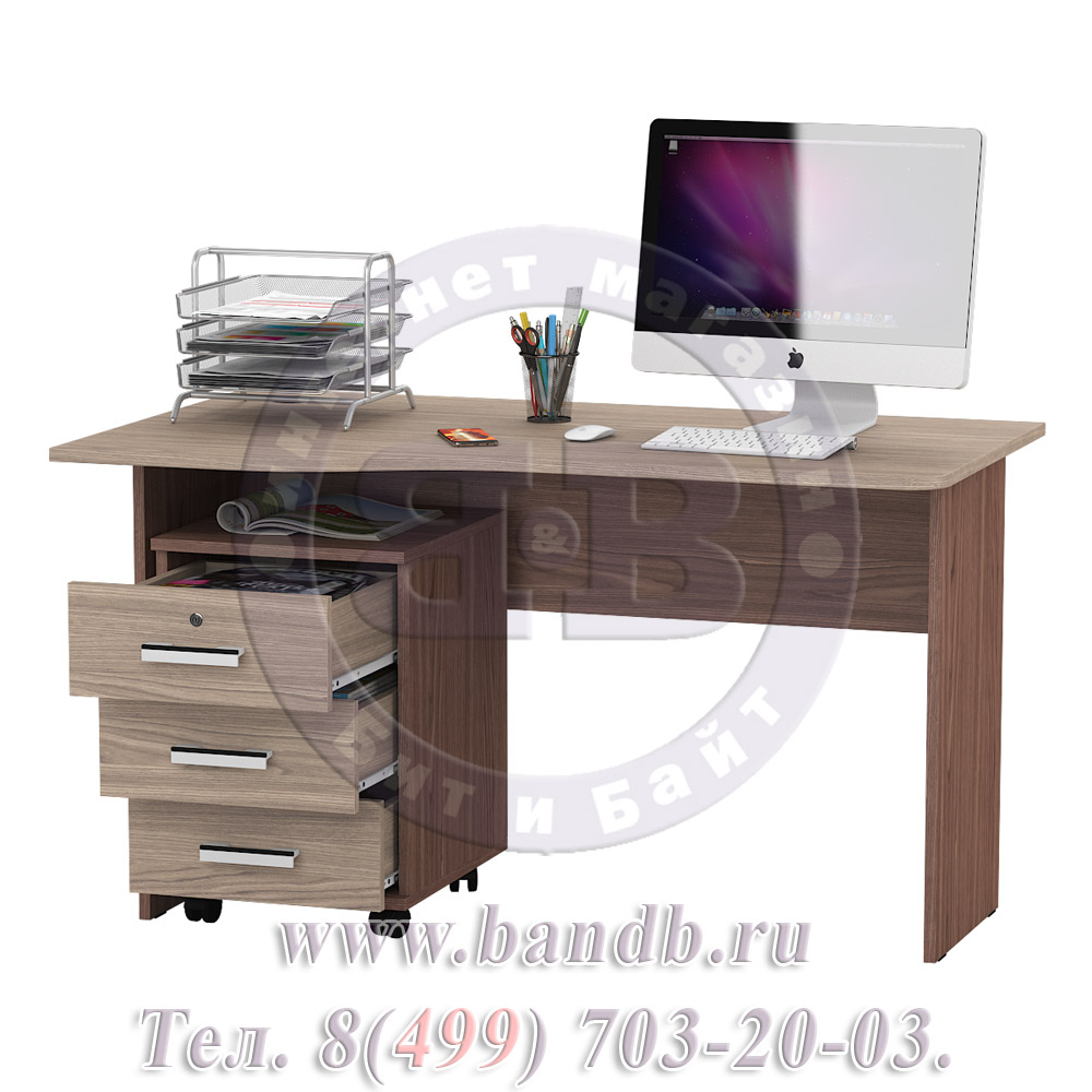 Письменный стол МД 1.04Т с подкатной тумбой цвет ясень шимо светлый/ясень шимо тёмный Картинка № 2