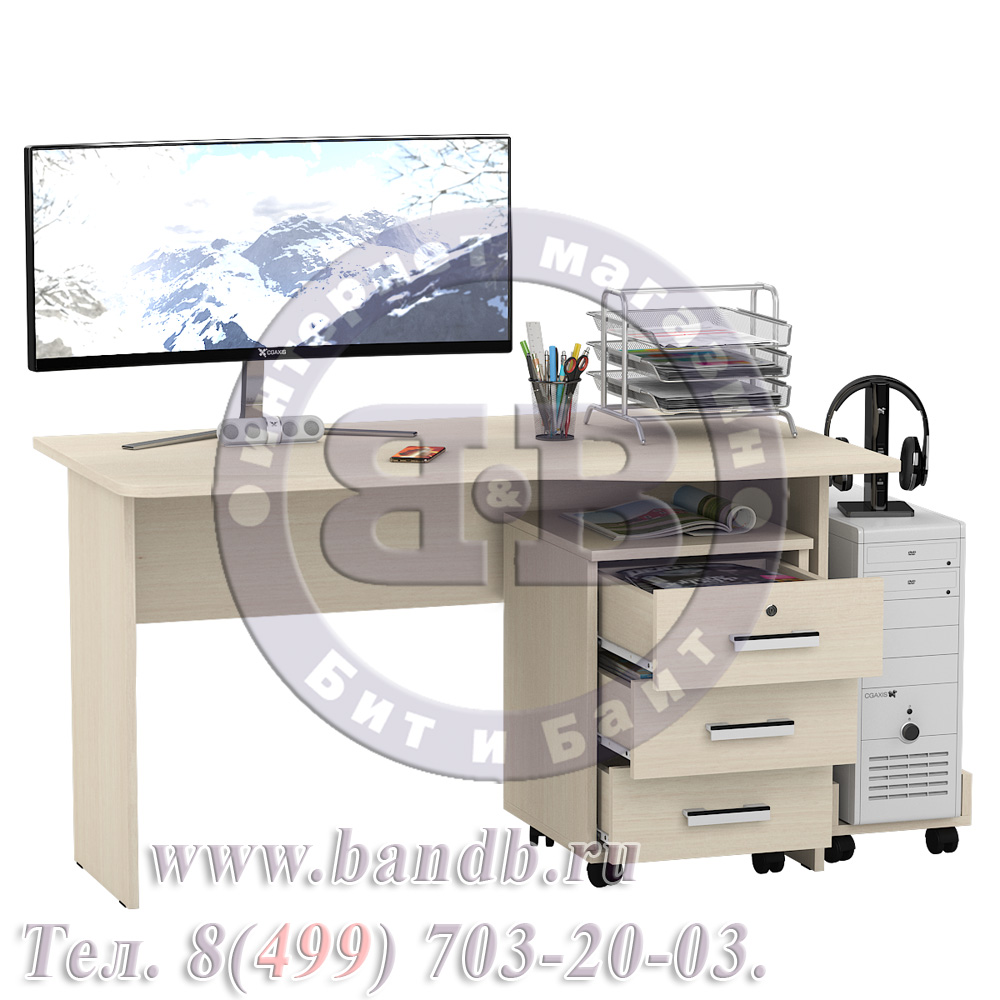 Письменный стол МД 1.04ТП с тумбочкой и подставкой под системный блок цвет дуб Картинка № 2