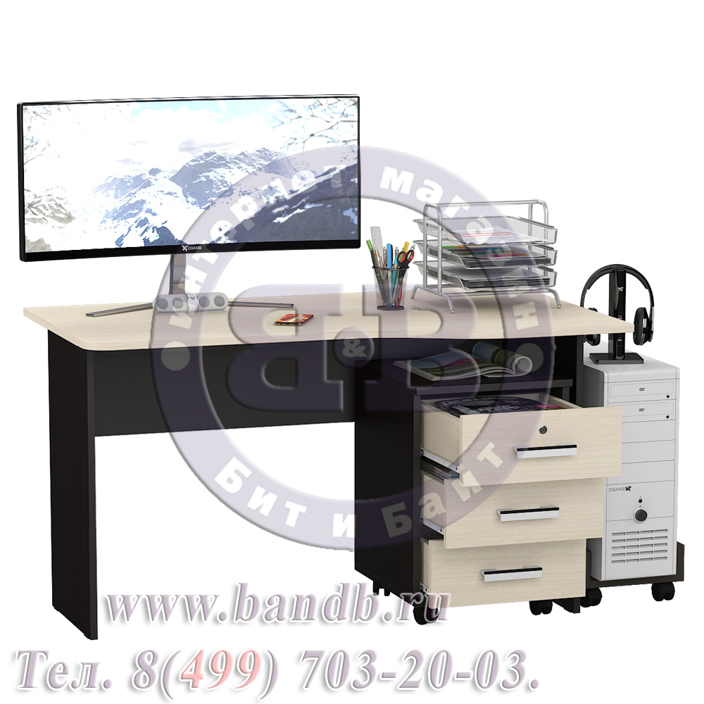 Письменный стол МД 1.04ТП с тумбочкой и подставкой под системный блок цвет венге/дуб Картинка № 2
