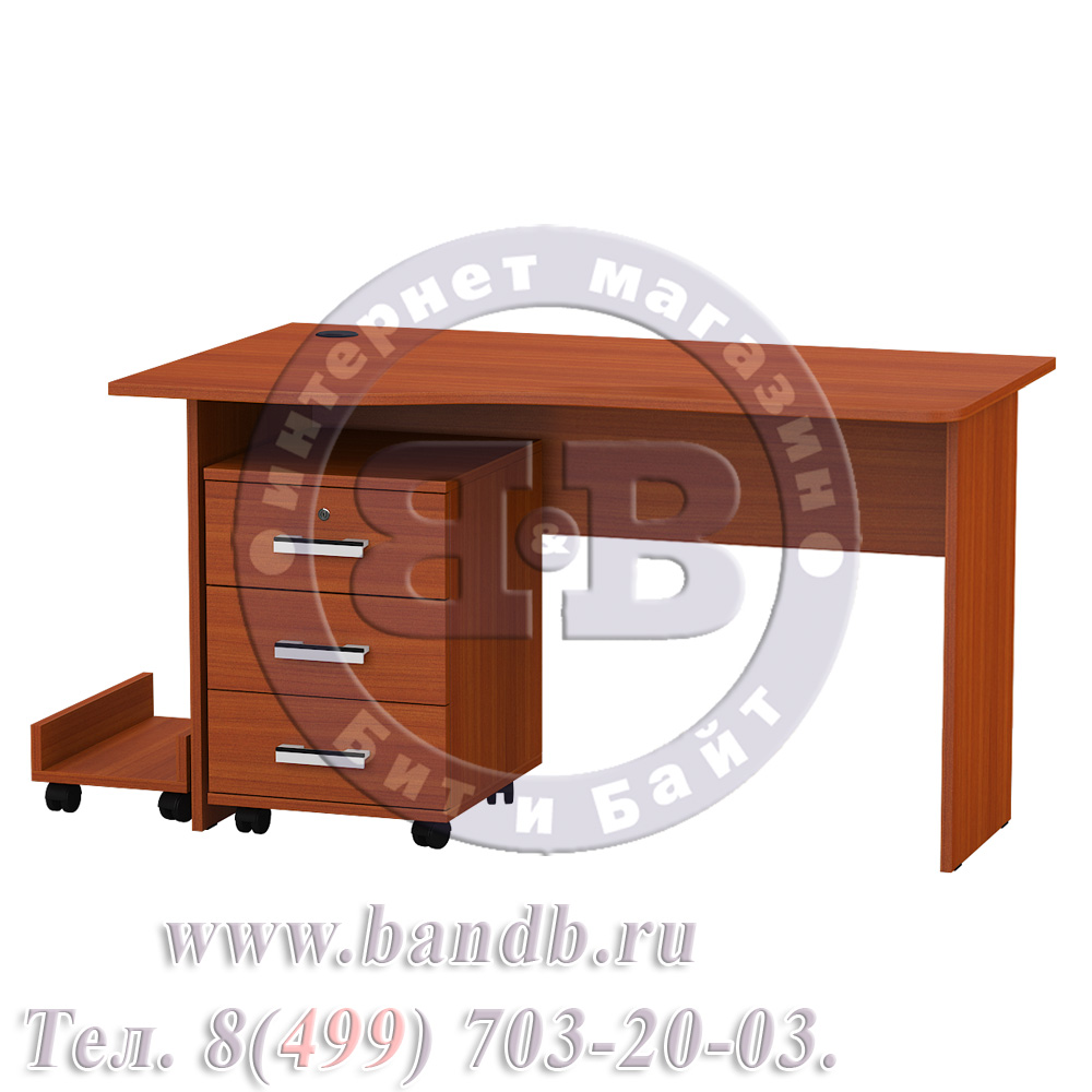 Письменный стол МД 1.04ТП с тумбочкой и подставкой под системный блок цвет вишня Картинка № 3