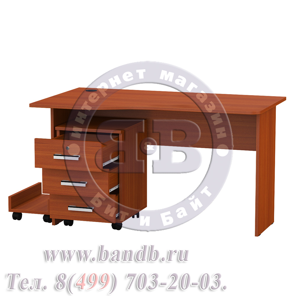 Письменный стол МД 1.04ТП с тумбочкой и подставкой под системный блок цвет вишня Картинка № 4