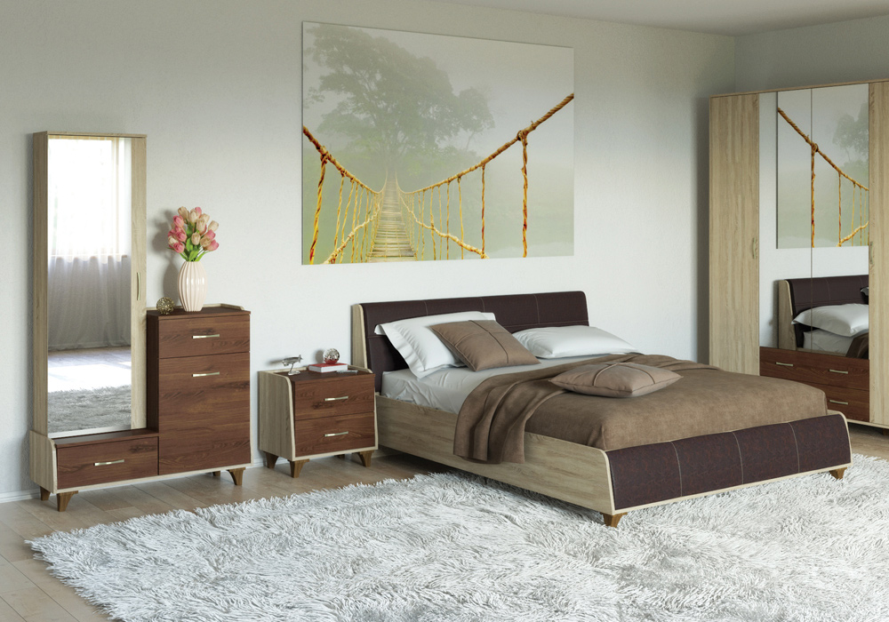 Кровать 160 с подъёмным основанием Келли цвет дуб сонома/тёмно-коричневая эко-кожа Картинка № 11