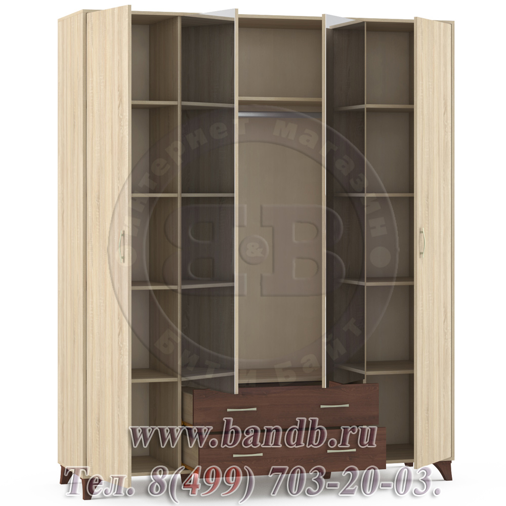 Шкаф с ящиками 4-х дверный Келли цвет дуб сонома/дуб кальяри Картинка № 3
