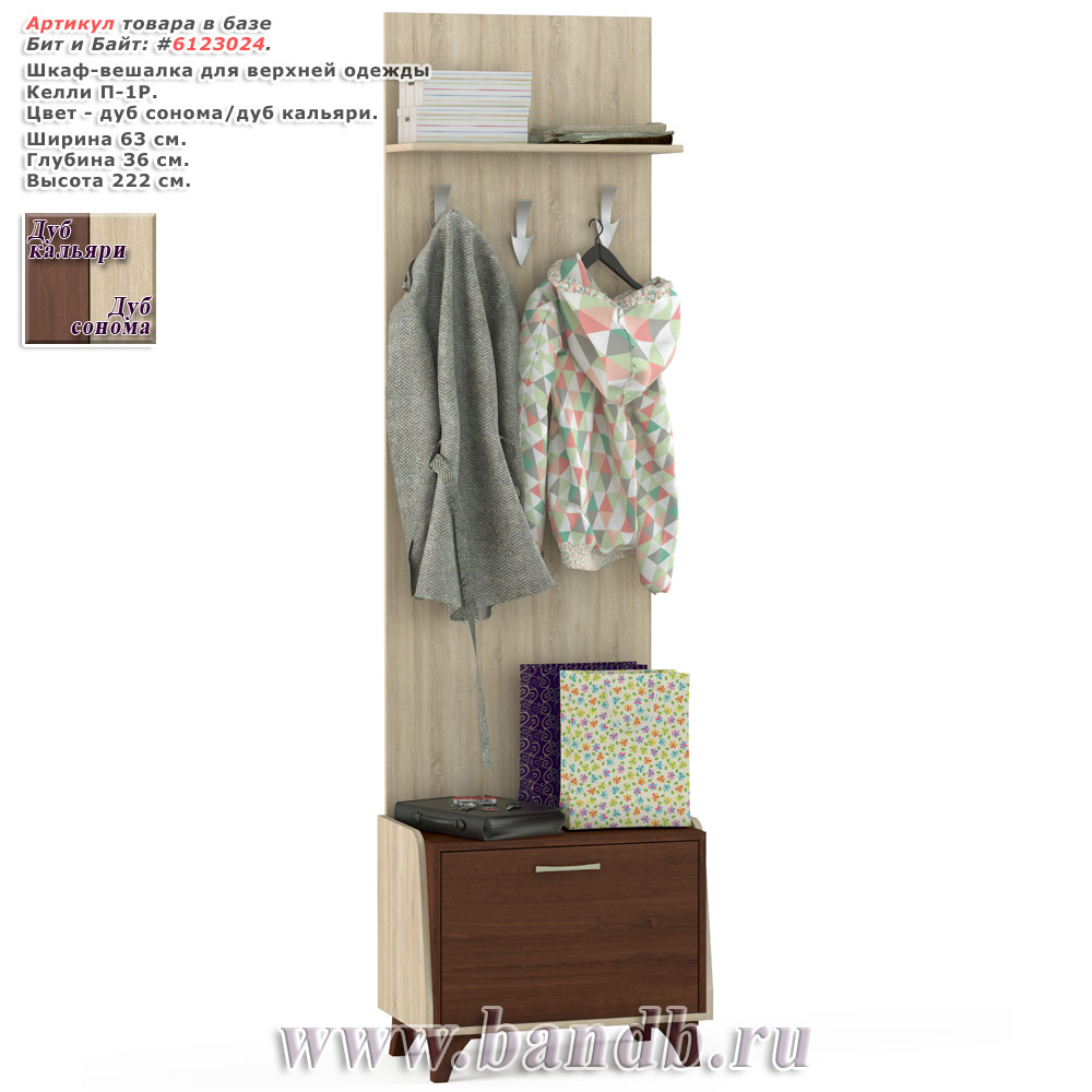 Шкаф-вешалка для верхней одежды Келли П-1Р цвет дуб сонома/дуб кальяри Картинка № 1