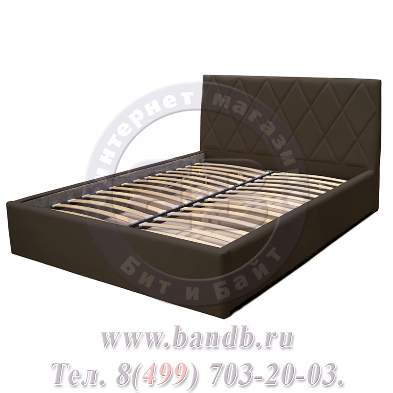 Кровать двойная интерьерная Миа + подъёмное основание + ДСП дно цвет пегассо шоколад Картинка № 2