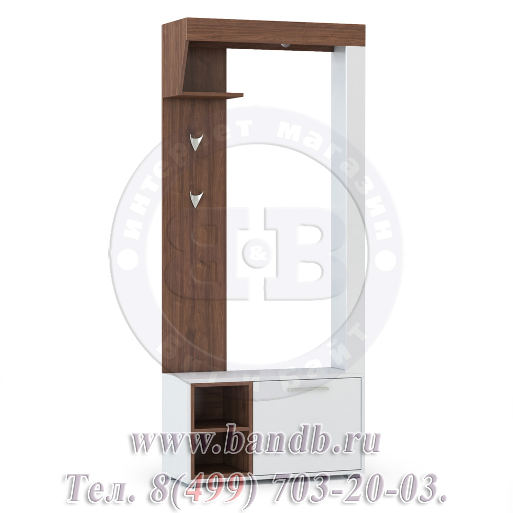 Шкаф комбинированный Лайт 10.03 вешалка с нишей цвет орех селект каминный/белый премиум Картинка № 3
