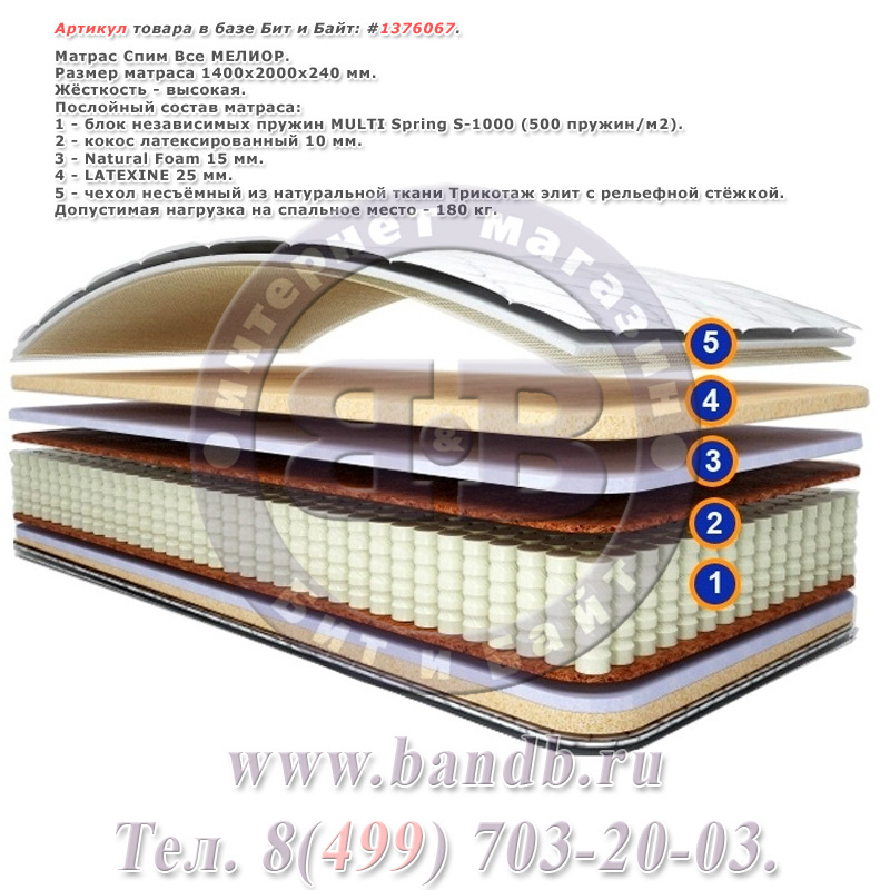 Матрас Спим Все МЕЛИОР 1400х2000 мм. Картинка № 1