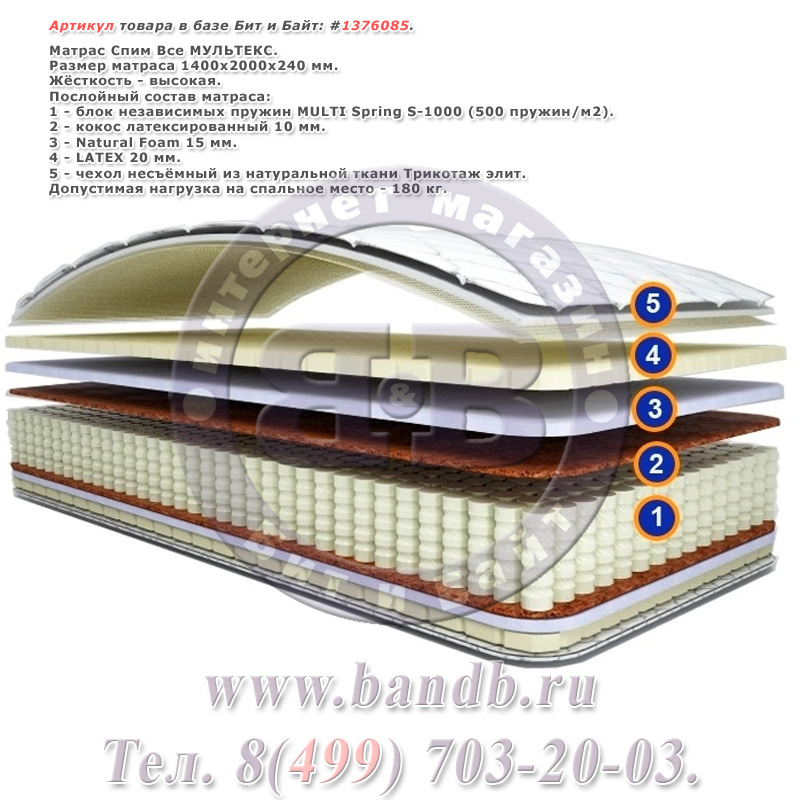 Матрас Спим Все МУЛЬТЕКС 1400х2000 мм. Картинка № 1