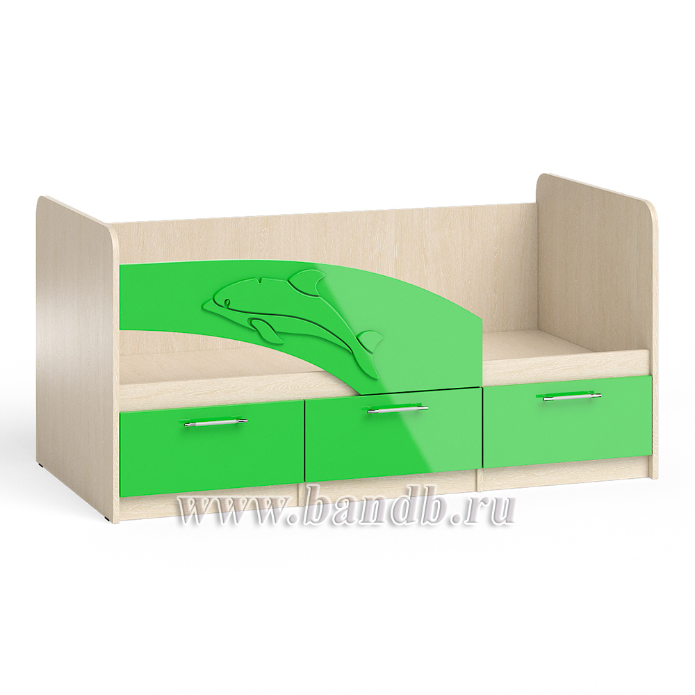 Кровать детская с ящиками Дельфин 1,6 левая цвет дуб атланта/зелёное яблоко глянец Картинка № 3