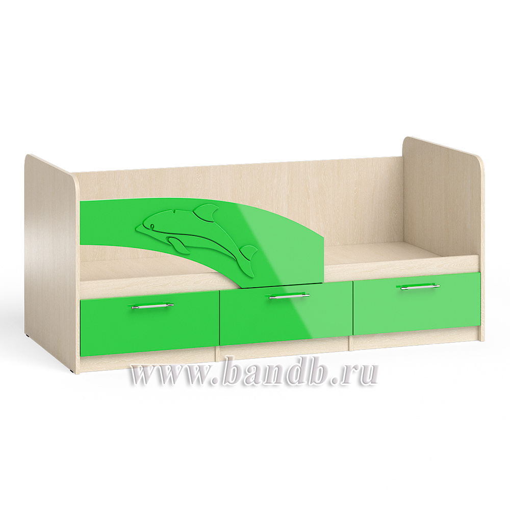 Кровать детская с ящиками Дельфин 1,8 левая цвет дуб атланта/зелёное яблоко глянец Картинка № 3