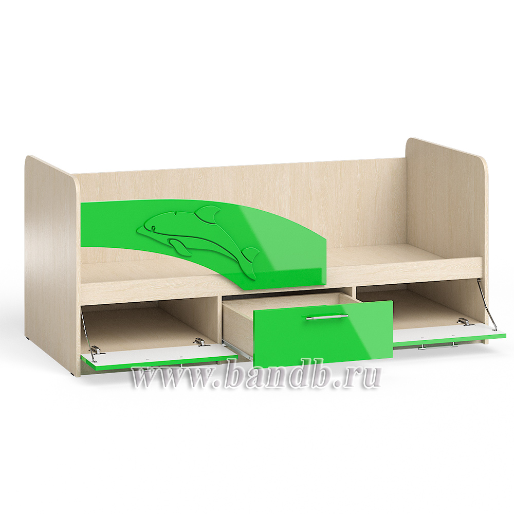 Кровать детская с ящиками Дельфин 1,8 левая цвет дуб атланта/зелёное яблоко глянец Картинка № 4