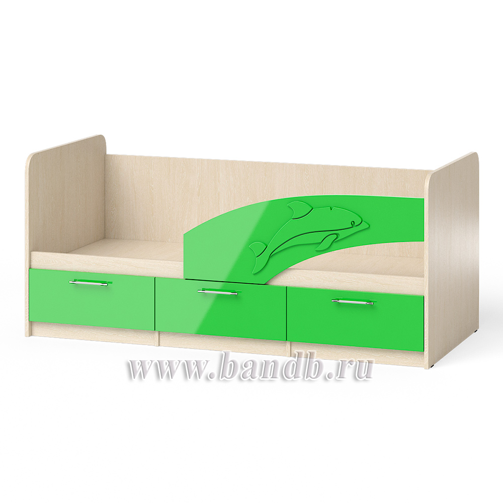 Кровать детская с ящиками Дельфин 1,8 правая цвет дуб атланта/зелёное яблоко глянец Картинка № 3