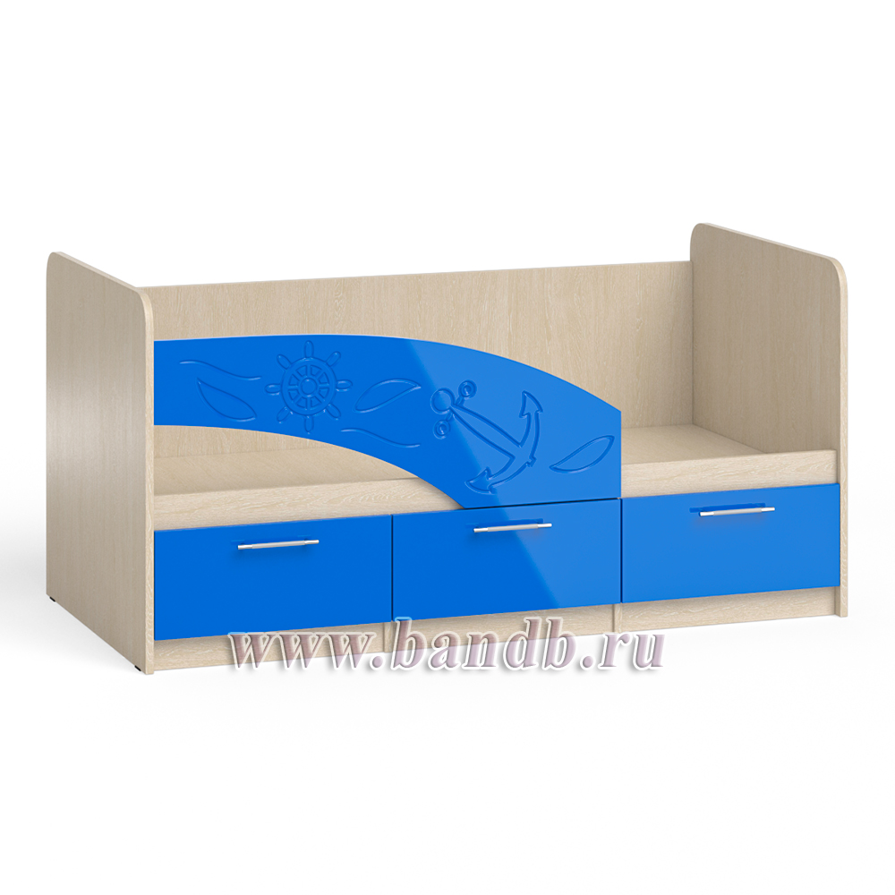 Кровать детская с ящиками Капитан 1,6 левая цвет дуб атланта/синий глянец Картинка № 3