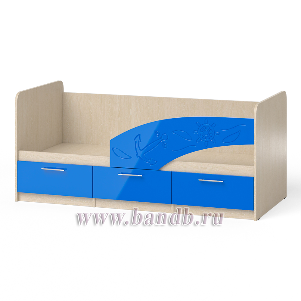 Кровать детская с ящиками Капитан 1,8 правая цвет дуб атланта/синий глянец Картинка № 3