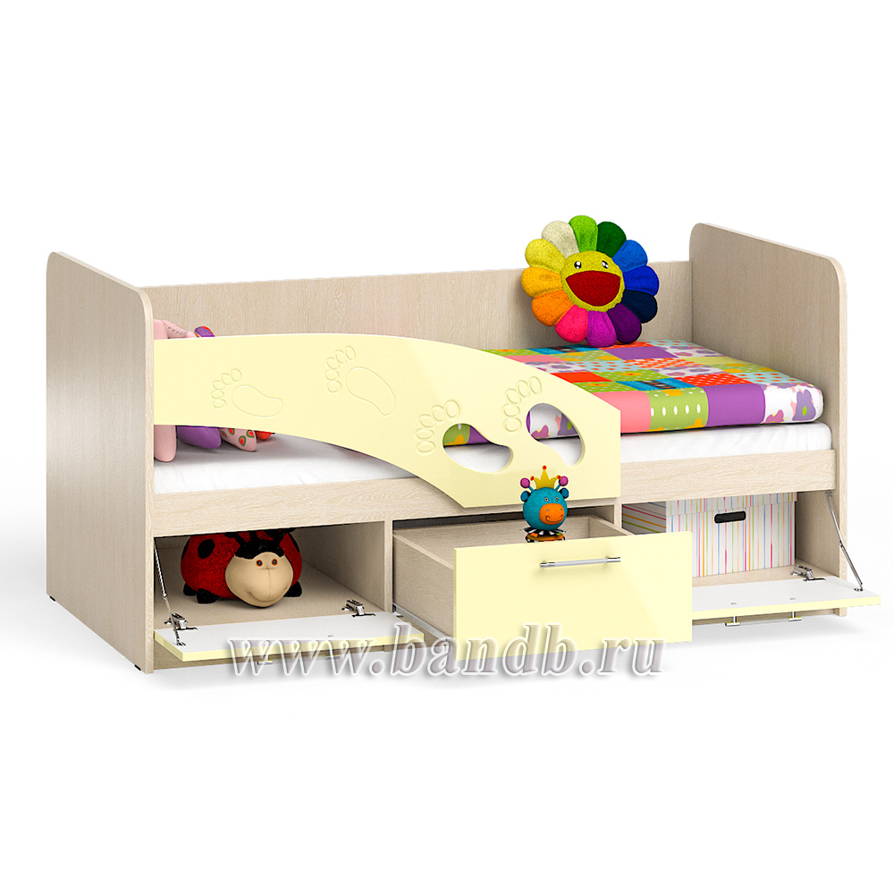 Кровать детская с ящиками Топ-Топ 1,6 левая цвет дуб атланта/ваниль глянец Картинка № 2