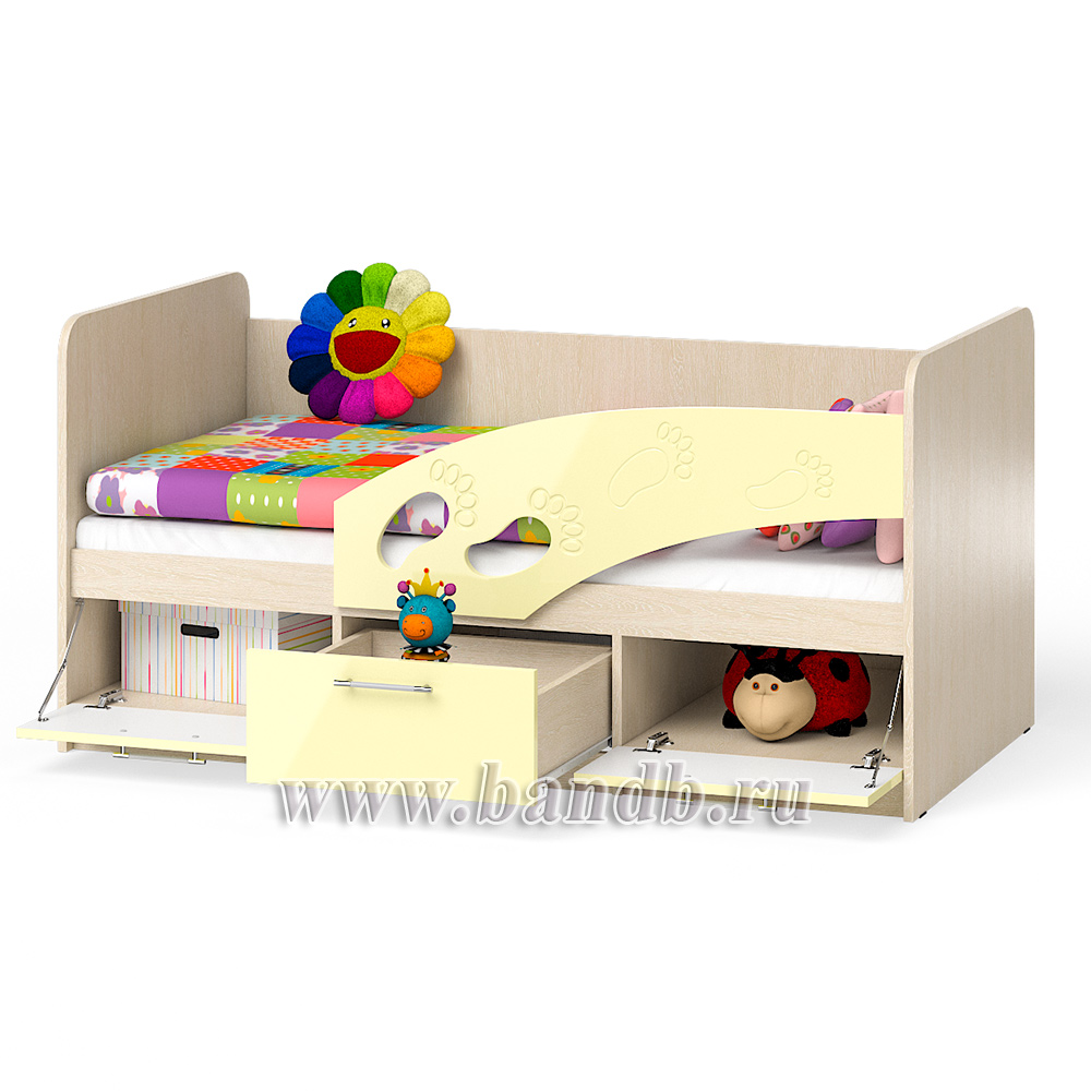 Кровать детская с ящиками Топ-Топ 1,6 правая цвет дуб атланта/ваниль глянец Картинка № 2
