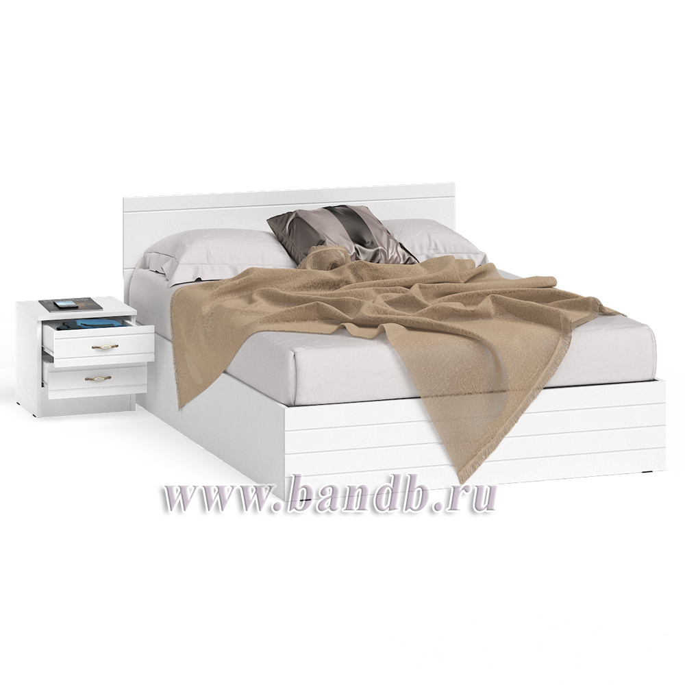 Кровать Елена 1400 с прикроватной тумбой цвет белый/белый глянец Картинка № 2