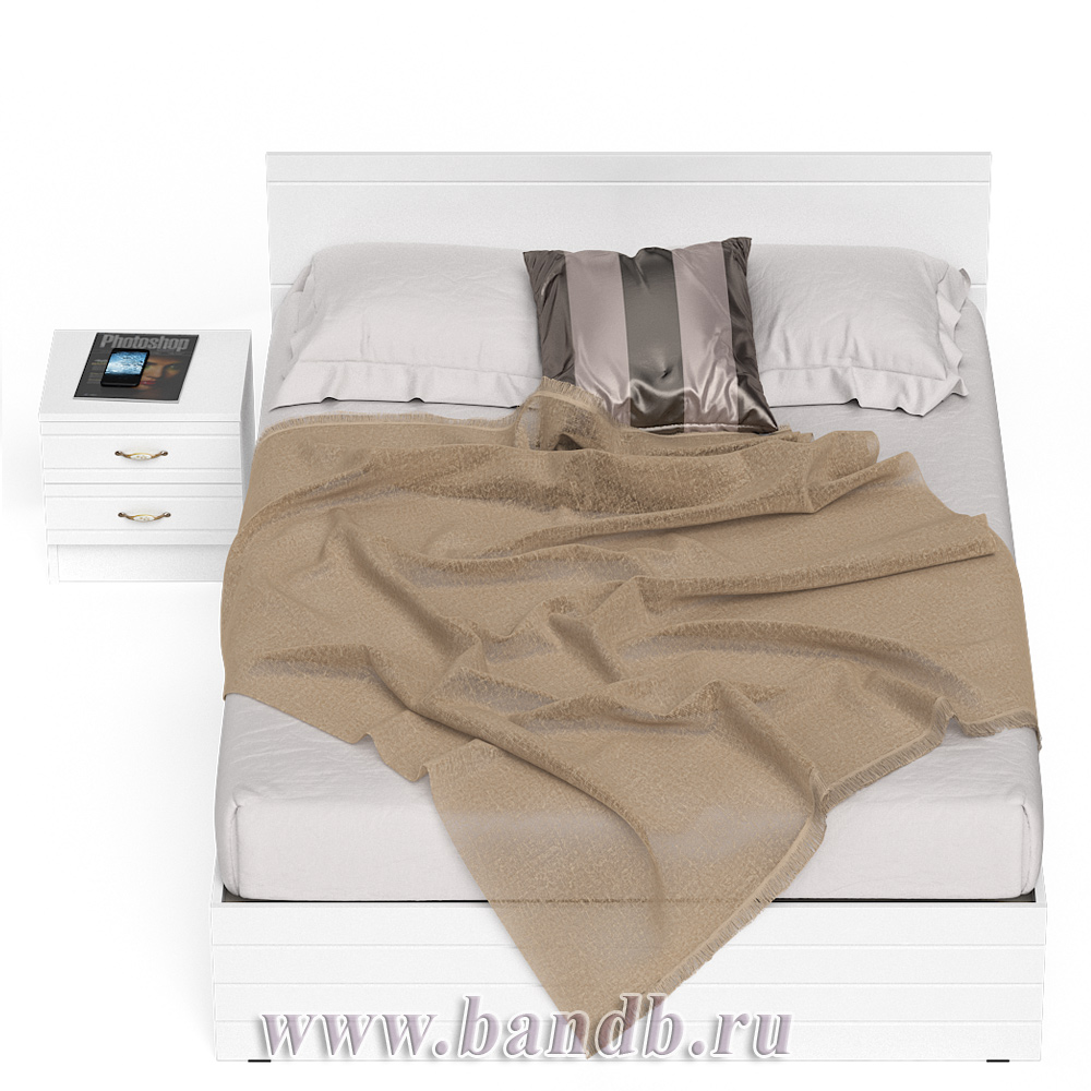 Кровать Елена 1400 с прикроватной тумбой цвет белый/белый глянец Картинка № 5