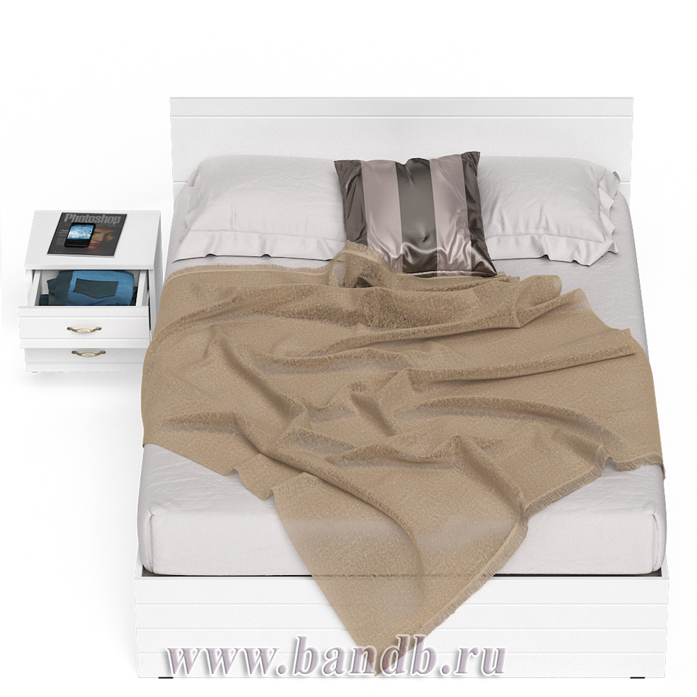 Кровать Елена 1400 с прикроватной тумбой цвет белый/белый глянец Картинка № 6