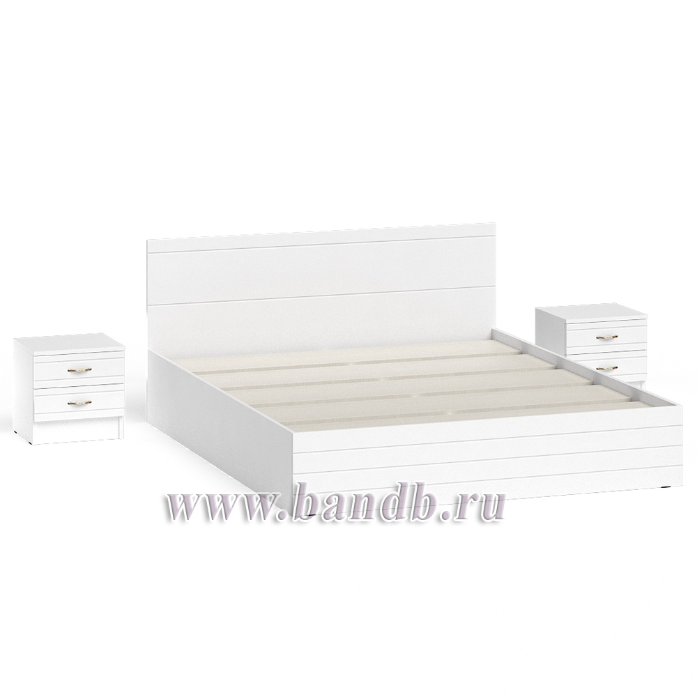 Кровать Елена 1600 с двумя тумбами цвет белый/белый глянец Картинка № 3