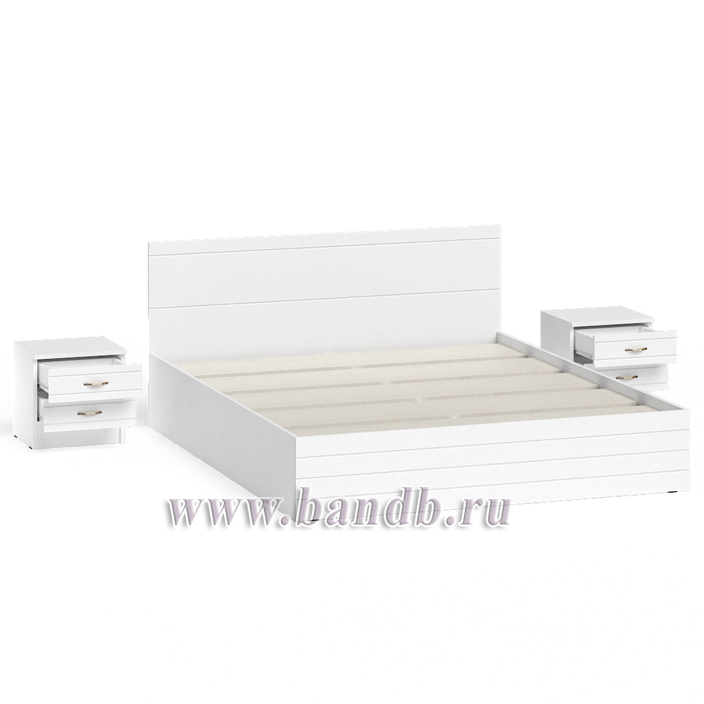 Кровать Елена 1600 с двумя тумбами цвет белый/белый глянец Картинка № 4