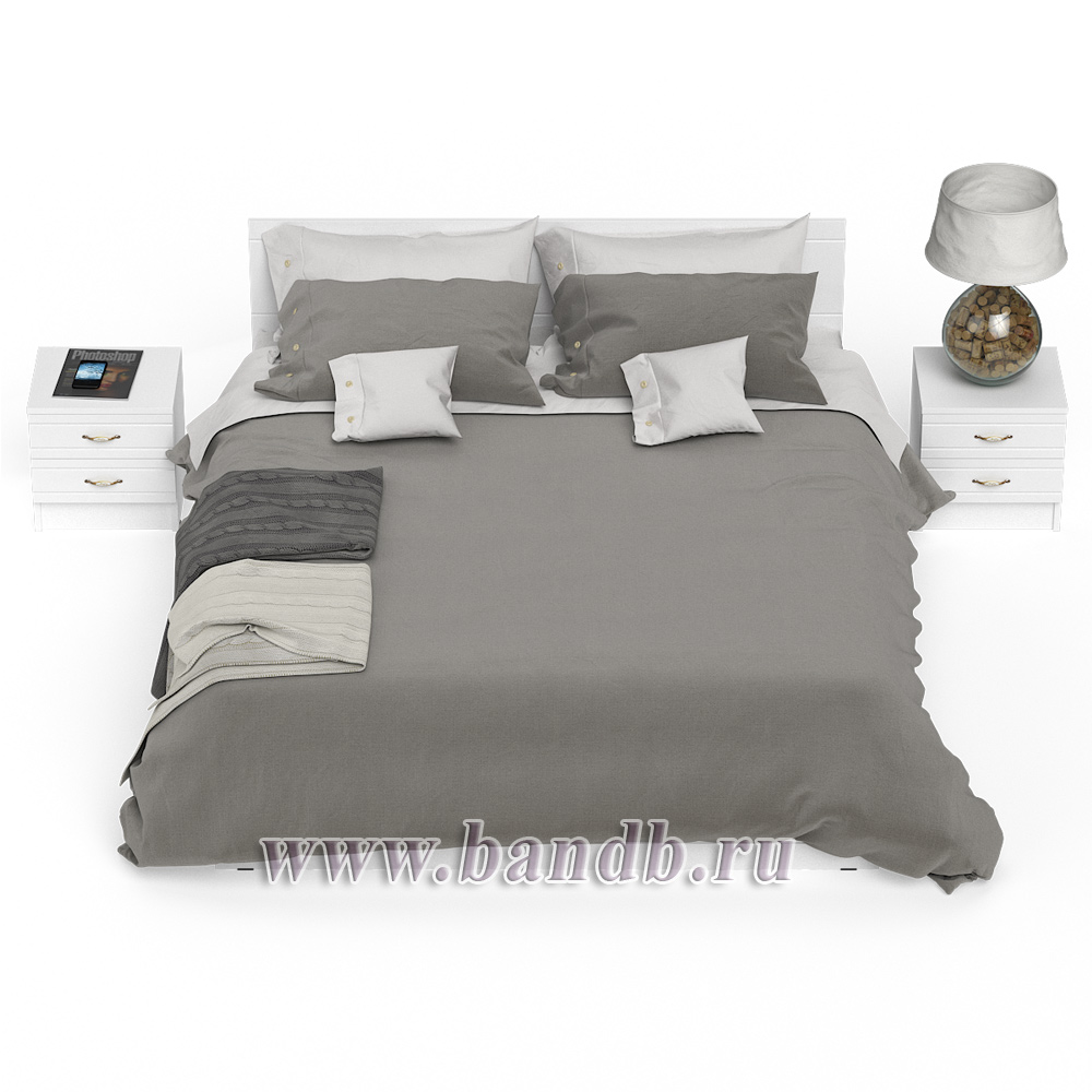 Кровать Елена 1600 с двумя тумбами цвет белый/белый глянец Картинка № 5