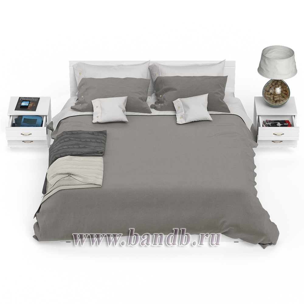 Кровать Елена 1600 с двумя тумбами цвет белый/белый глянец Картинка № 6