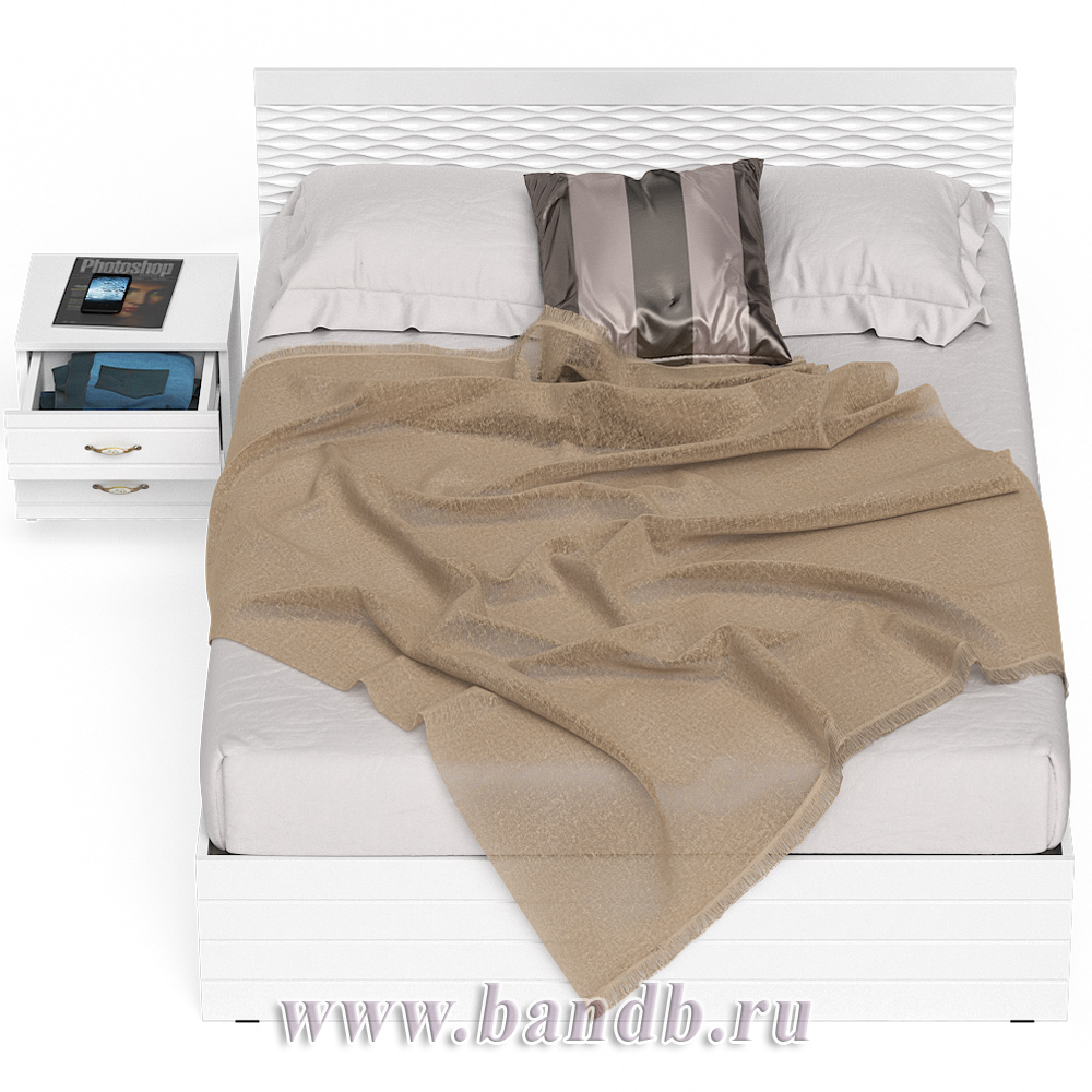 Кровать Ручеёк 1400 с прикроватной тумбой цвет белый/белый глянец Картинка № 6