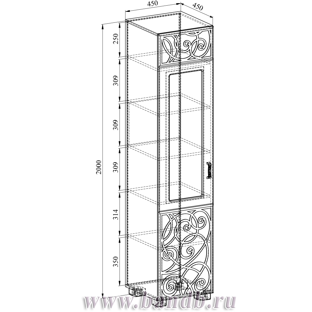 Шкаф-пенал высокий дверь со стеклом Легенда ЛГ-08-левый распродажа пеналов Легенда Картинка № 2