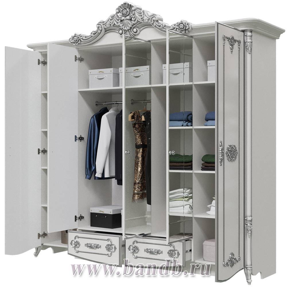 Спальня Дольче Вита СДВ-01 Шкаф 5-ти дверный, цвет белый глянец с серебром Картинка № 2