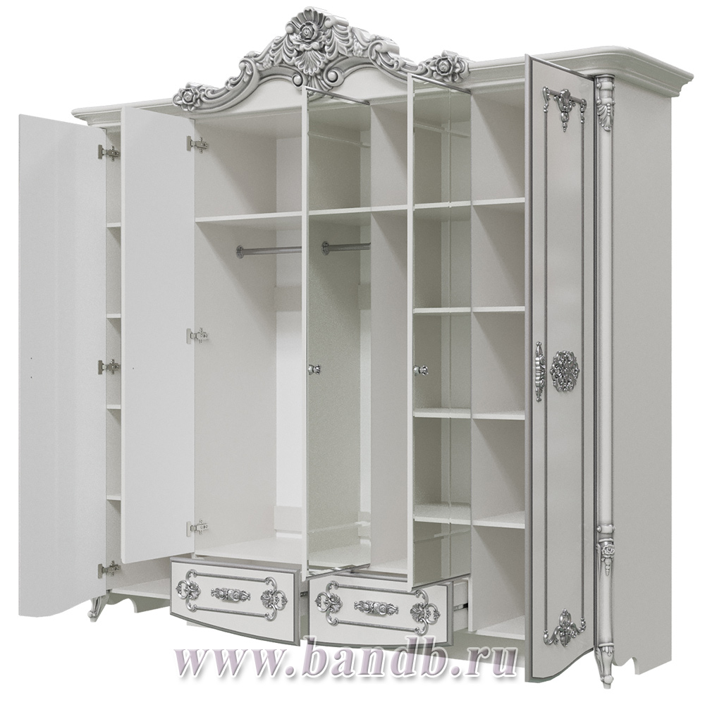 Спальня Дольче Вита СДВ-01 Шкаф 5-ти дверный, цвет белый глянец с серебром Картинка № 3