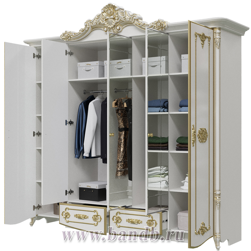 Спальня Дольче Вита СДВ-01 Шкаф 5-ти дверный, цвет белый глянец с золотом Картинка № 2