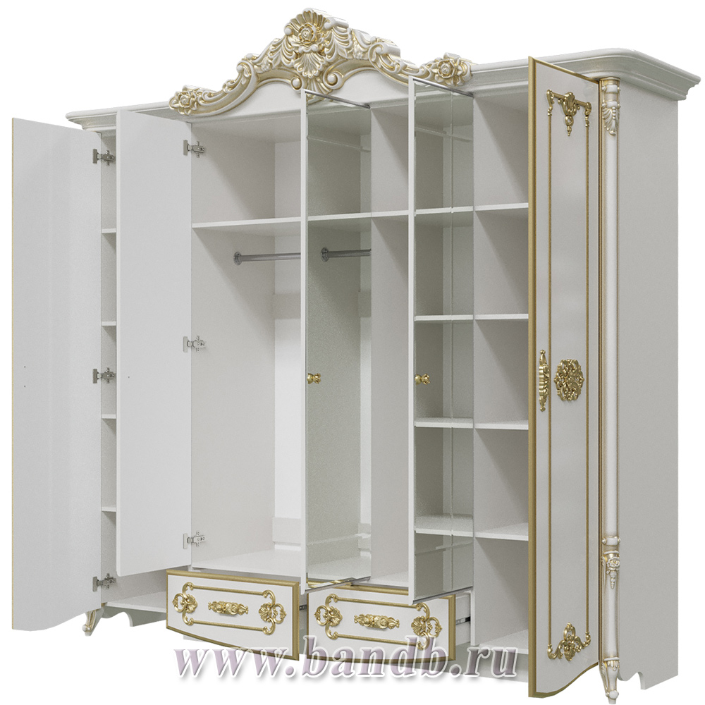Спальня Дольче Вита СДВ-01 Шкаф 5-ти дверный, цвет белый глянец с золотом Картинка № 3