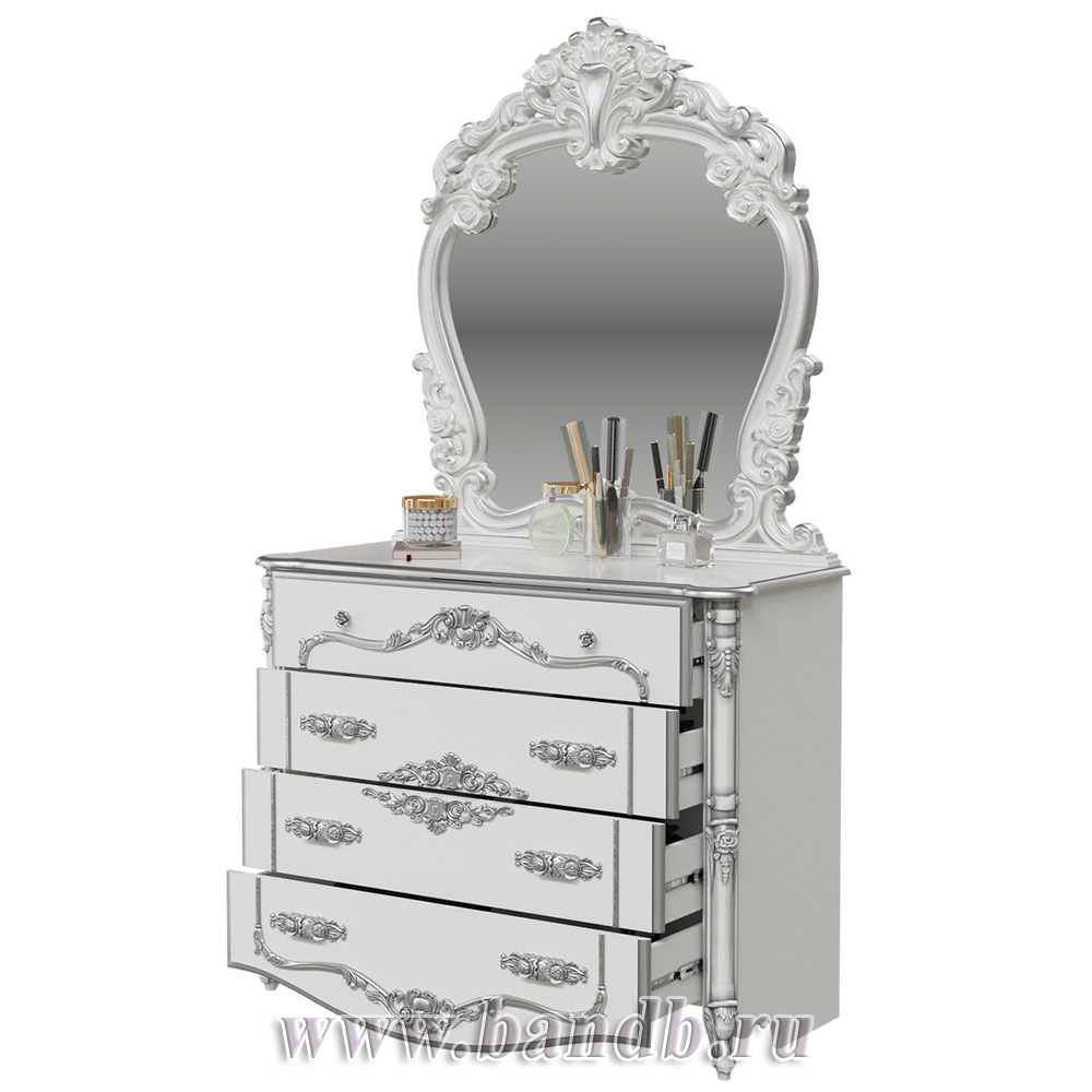 Комод с зеркалом Дольче Вита цвет белый глянец с серебром Картинка № 2