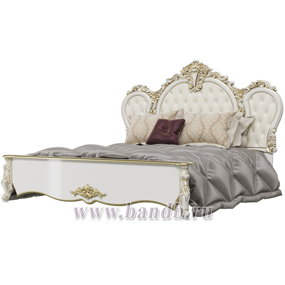 Кровать 1800 с двумя тумбами Дольче Вита цвет белый глянец с золотом Картинка № 9